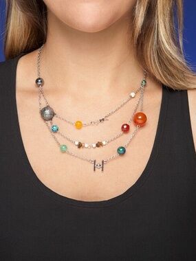 Think Geek STAR WARS Planetary Orbital Necklace 18" Semi Precious Stones NIB!!!